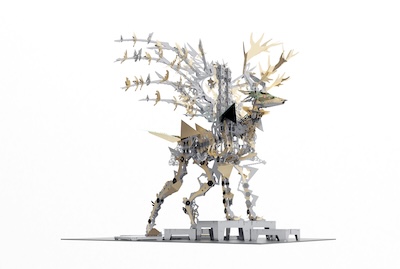席時斌 Hsi Shih-Pin_精靈之鹿 Deer of Das Geistliche_2022_不鏽鋼  鈦金  黑鉻  粉水晶  壓克力 Stainless Steel, Titanium Plating, Chrome Plating, Rose Quartz and Acrylic_高205 x 長240 x 寬203 cm (1).jpg